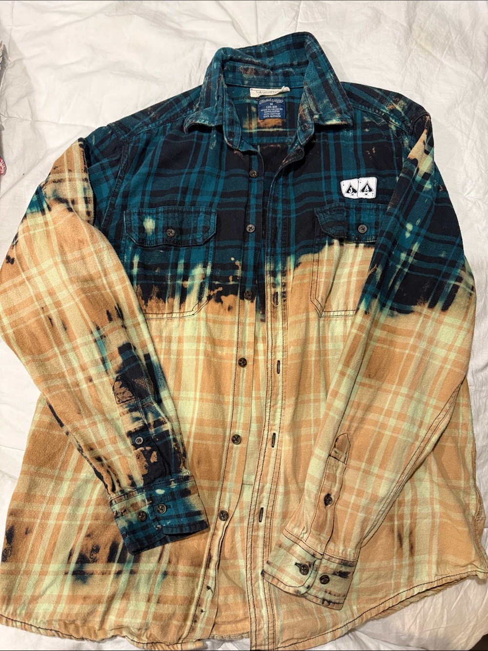Men's Plaid Dip-Dye Flannel Shirt Jacket in Teal & Tan